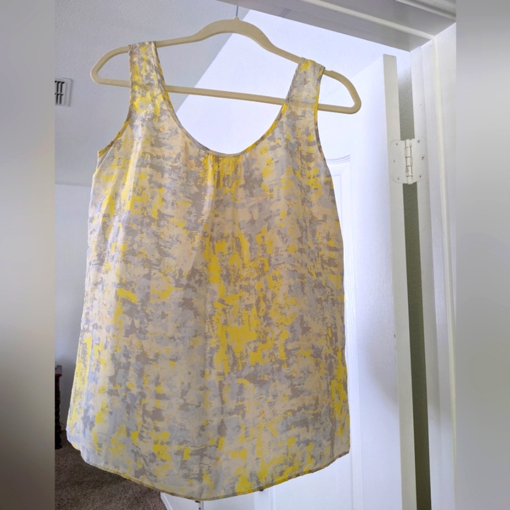 CAbi Yellow and Gray Print Top